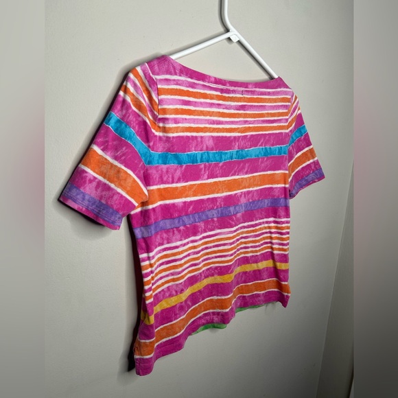 Lauren Ralph Lauren Colorful Pink Cotton Short Sleeve Multicolor Striped Shirt M - Picture 4 of 10
